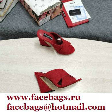 Dolce  &  Gabbana Heel 11cm Mules Suede Red with Geometric Heel 2022